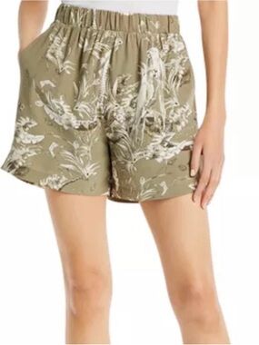 Anine Bing Olive Green Floral Elastic-Waist Shorts